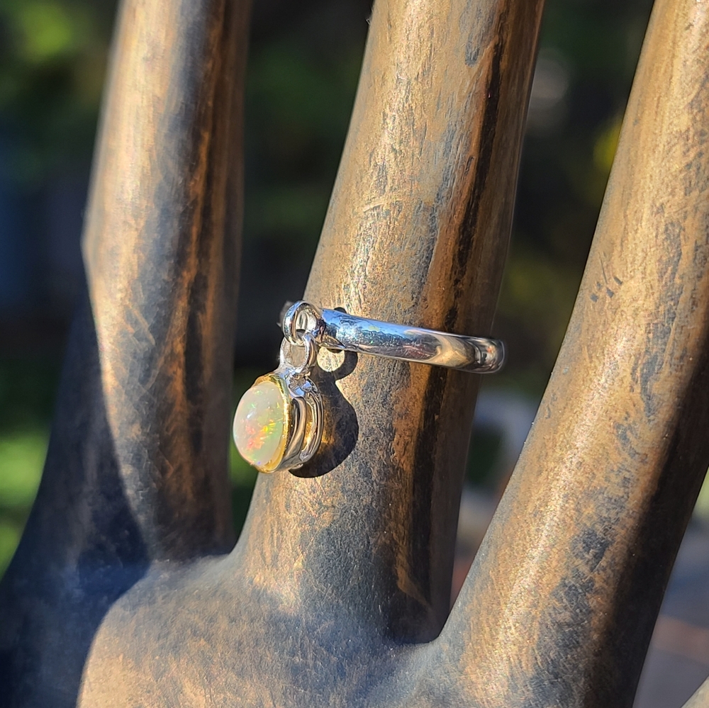 Fire 🔥 Opal sterling & gold charm ring sz8 - Picture 9 of 10